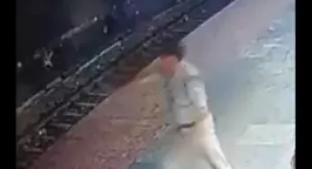 Video: Alert Railway cop miraculously saves elderly woman from jaws of death as train speeds past