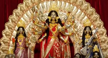 Crane used to lift 12-foot-high Ma Durga idol in Kolkata