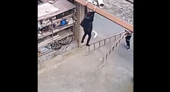 Watch: Brave little boy saving his mother as ladder falls