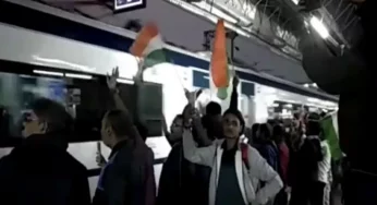 Watch: Malda residents welcome Vande Bharat Express with traditional dhak and Tricolours