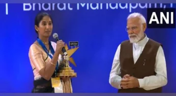PM Modi presents Most Creative Creator award to Shraddha, RJ Raunac at Bharat Mandapam