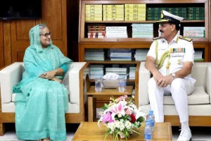 Indian Navy Chief Admiral Dinesh K Tripathi calls on Bangladesh PM Sheikh Hasina
