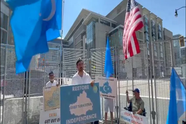 Protests erupt on sidelines of NATO Summit, urging to stop Chinese imperialism in Xinjiang region