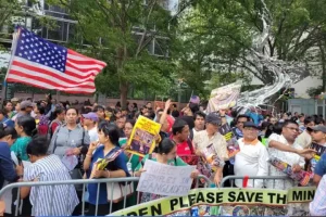 Protesters rally outside UN over violence against minorities in Bangladesh