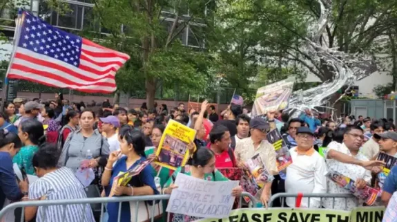 Protesters rally outside UN over violence against minorities in Bangladesh