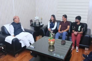 “Delighted to meet Manu Bhaker, who scripted history at Paris Olympics”: Defence Minister Rajnath Singh