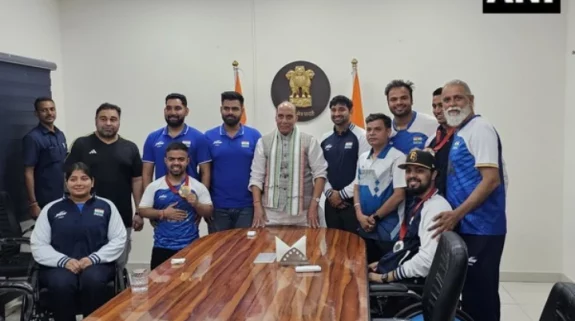 Defence Min Rajnath Singh meets, interacts with Paris Paralympics athletes