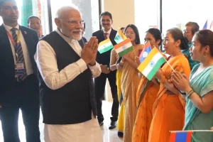 PM Modi interacts with Indian diaspora from Laos, receives blessings by Buddhist monks