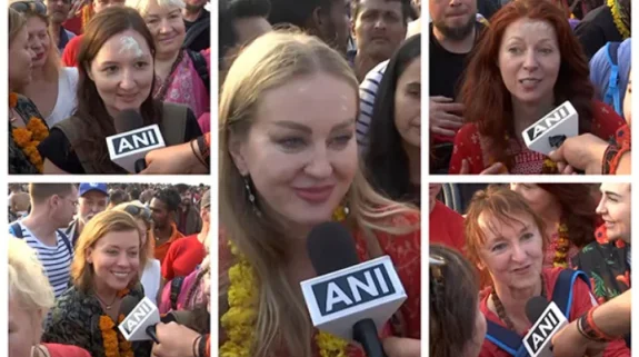 “Thankful for Mahadev to give chance for being here”: Foreign devotees express joy on attending Maha Kumbh mela