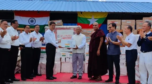 India hands over fresh relief consignment to Myanmar under Operation Brahma