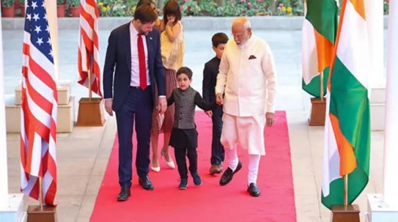 PM Modi welcomes US Vice President JD Vance and family at his official residence